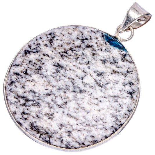 Round silver-plated azurite pendant, white speckled stone with blue accent and bail