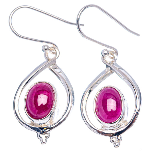 Teardrop ruby drop earrings, .925 sterling silver oval cabochon settings with hooks