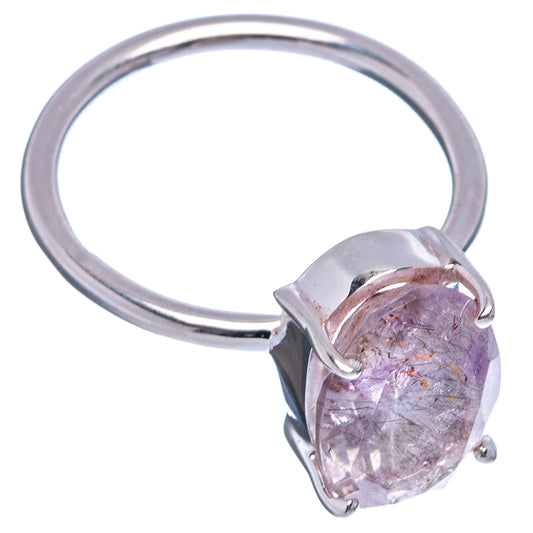Sterling silver ring with prong-set oval faceted gemstone, open side view