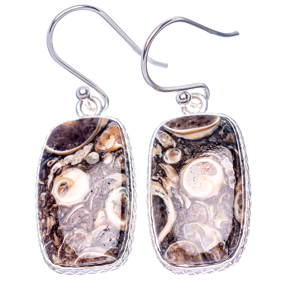 Turritella Agate Earrings 1 3/8" (925 Sterling Silver) E1473