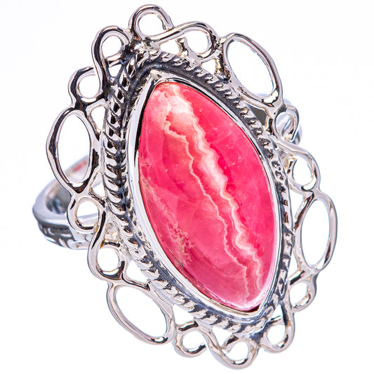 925 sterling silver ring with large oval pink veined stone and filigree halo setting