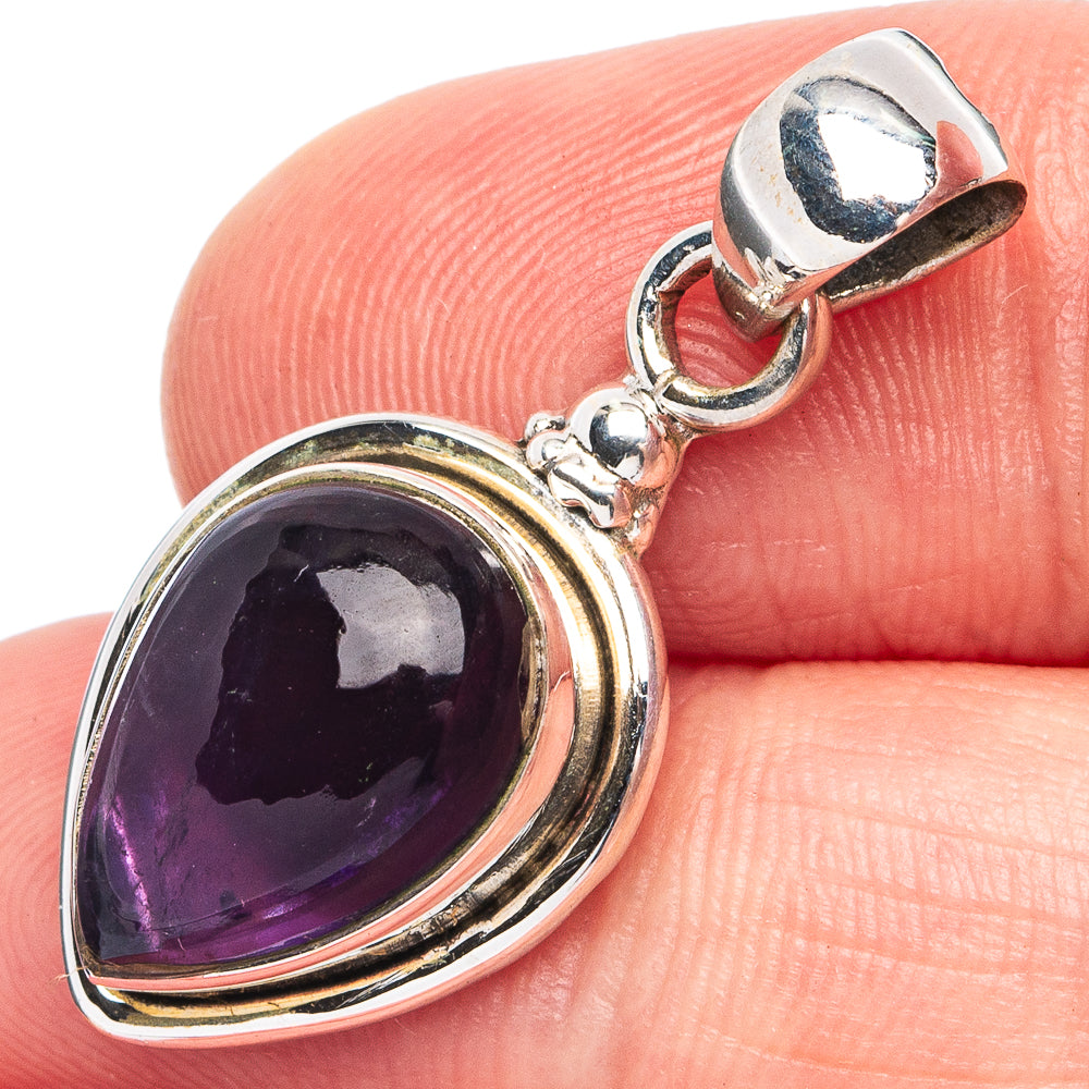 Dainty oval amethyst pendant in polished 925 sterling silver, bezel-set with loop bail