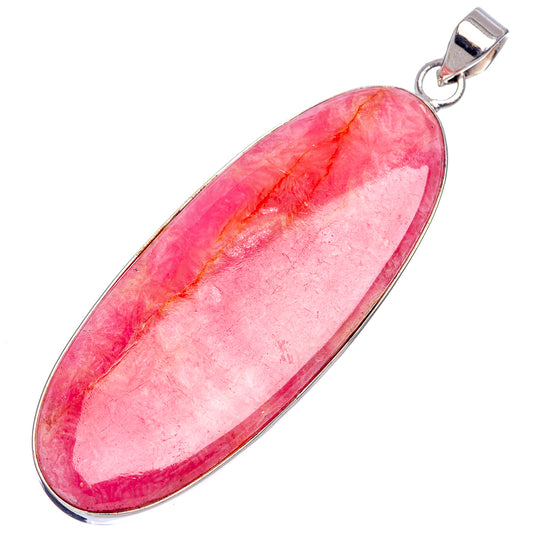 Pink rhodochrosite oval pendant with sterling silver bail, flat view