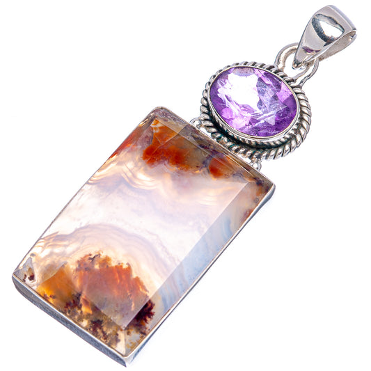 Amethyst oval cabochon and rectangular plume agate pendant on silver bale