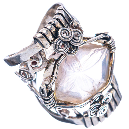 Rose quartz sterling silver ring, swirl filigree around clear rose-pink teardrop stone