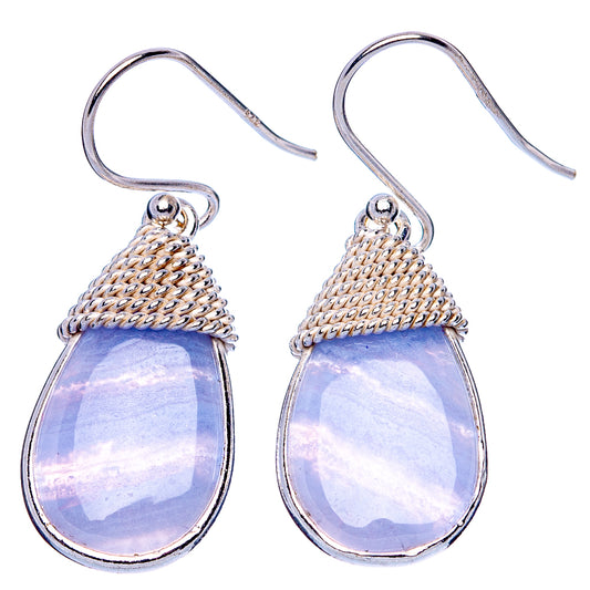 Blue Lace Agate 925 Sterling Silver Earrings 1 3/8" (925 Sterling Silver) E1948