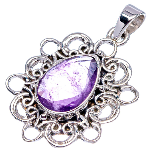 Amethyst pendant, oval purple amethyst in .925 sterling silver ornate filigree frame