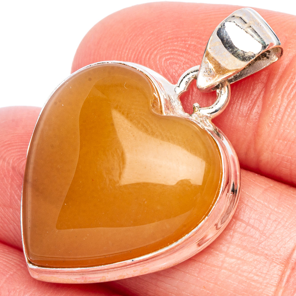 Natural Bone Amber Heart Pendant 1 1/4" (925 Sterling Silver) P44231