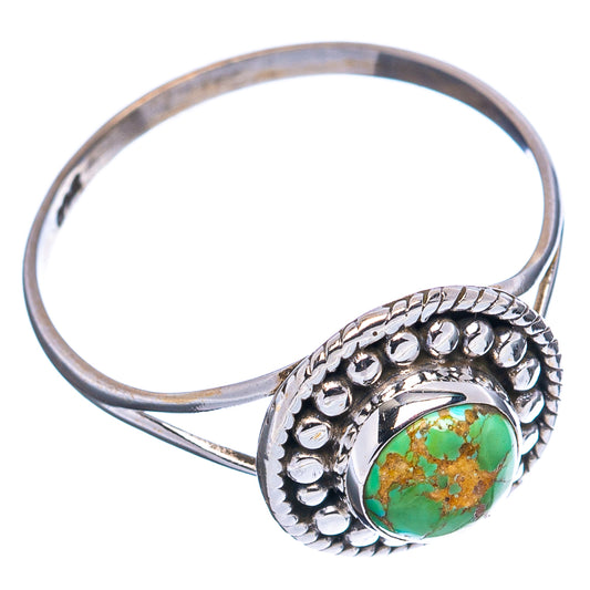 Size 9 sterling silver turquoise cabochon ring with textured dotted halo detail