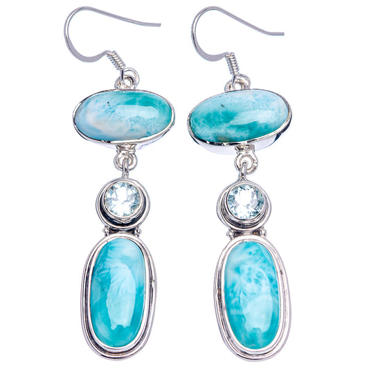 Signature Larimar, Aquamarine Earrings 2 3/8" (.925 Sterling Silver)