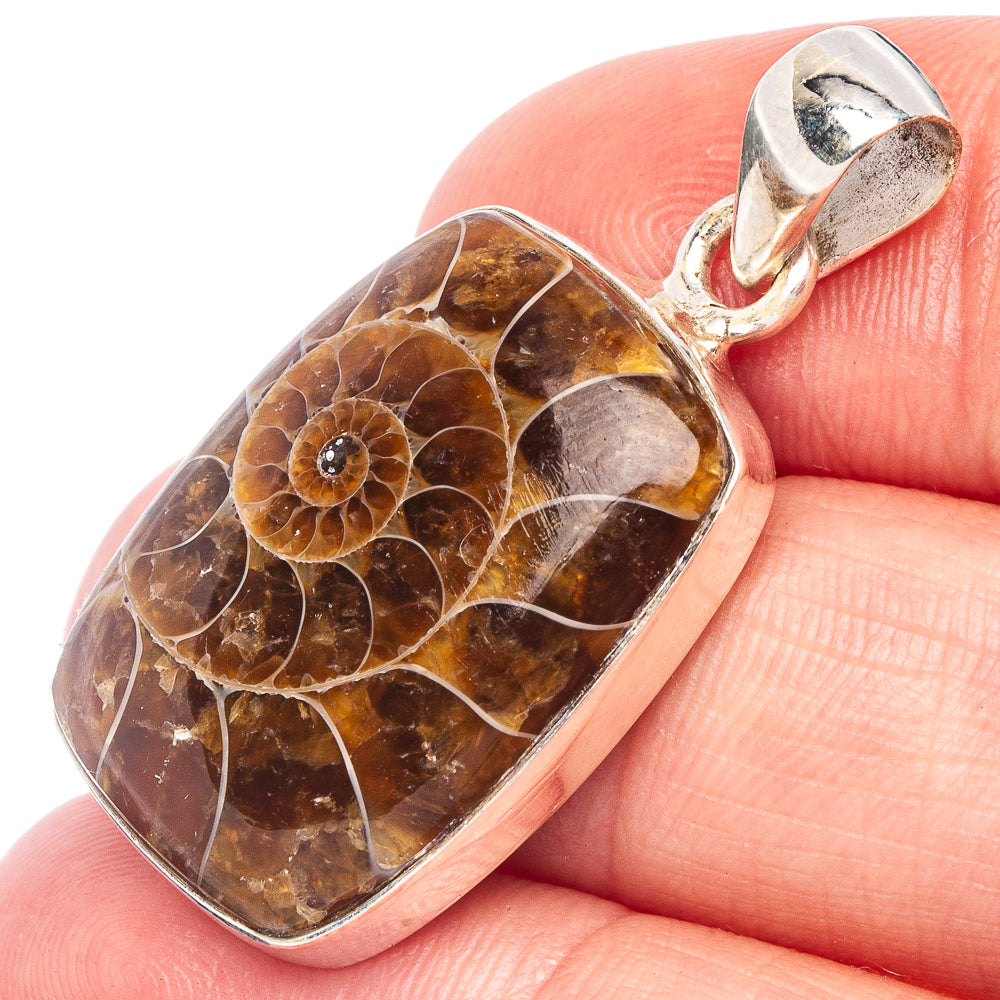 Ammonite Fossil Pendant 1 3/8" (925 Sterling Silver) P44887