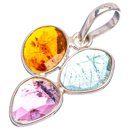 Sterling silver tourmaline pendant with faceted amber, aqua, and pink stones