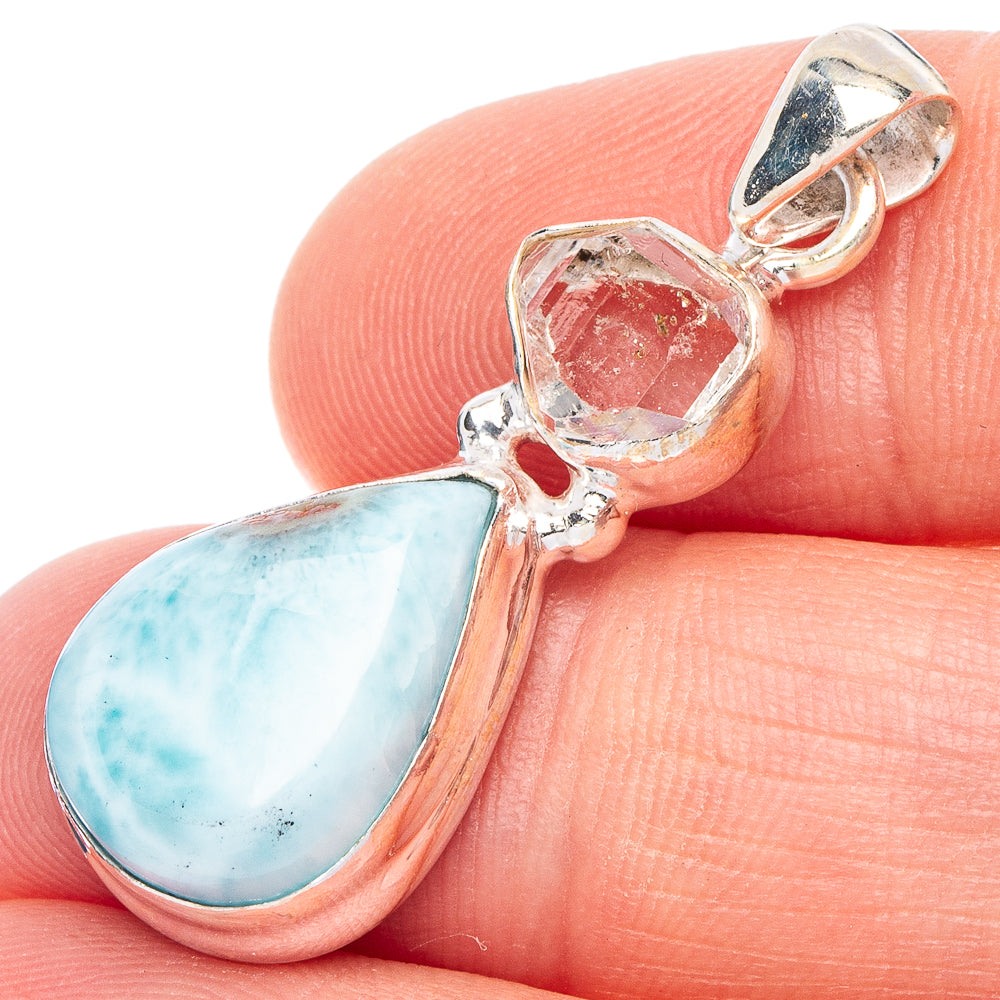 Larimar, Herkimer Diamond Pendant 1 3/8" (925 Sterling Silver) P43775
