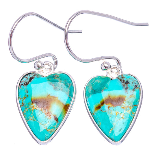 Turquoise heart earrings in .925 sterling silver with marbled blue-green stone dangles