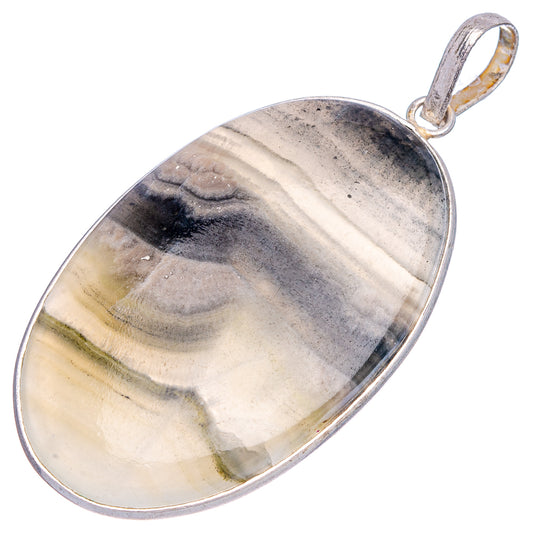 Silver-plated zebra calcite pendant with oval zebra-striped stone and loop bail