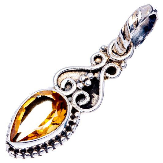 Oval citrine pendant with ornate .925 sterling silver bail and yellow gemstone bezel