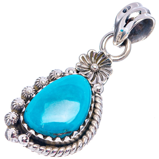 Turquoise pendant with rope and flower motifs, .925 sterling silver teardrop bezel