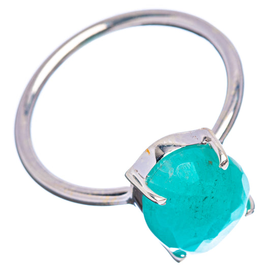Teal amazonite oval gemstone ring, .925 sterling silver band with three-prong setting
