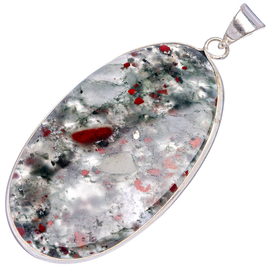 African Bloodstone Pendant 2 3/8" (Silver Plated)