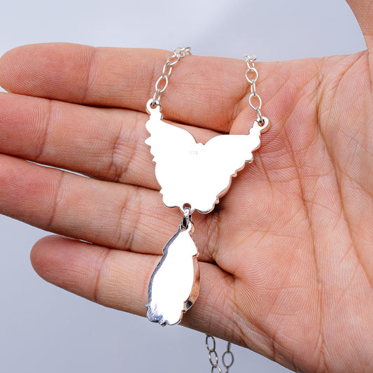 925 sterling silver bird-shaped charm necklace with two linked drop pendants