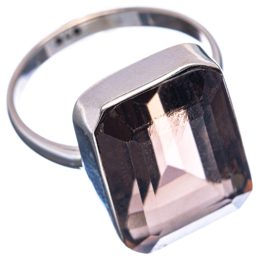 Smoky quartz ring showing faceted rectangular stone and silver band in 925 bezel setting
