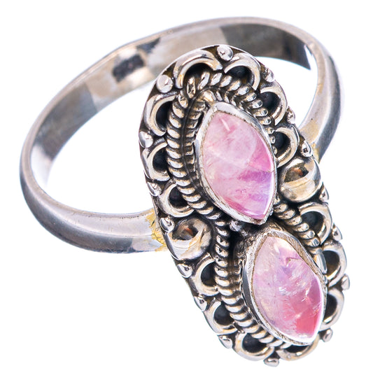 Sterling silver pink moonstone ring with two oval stones and detailed braided metalwork