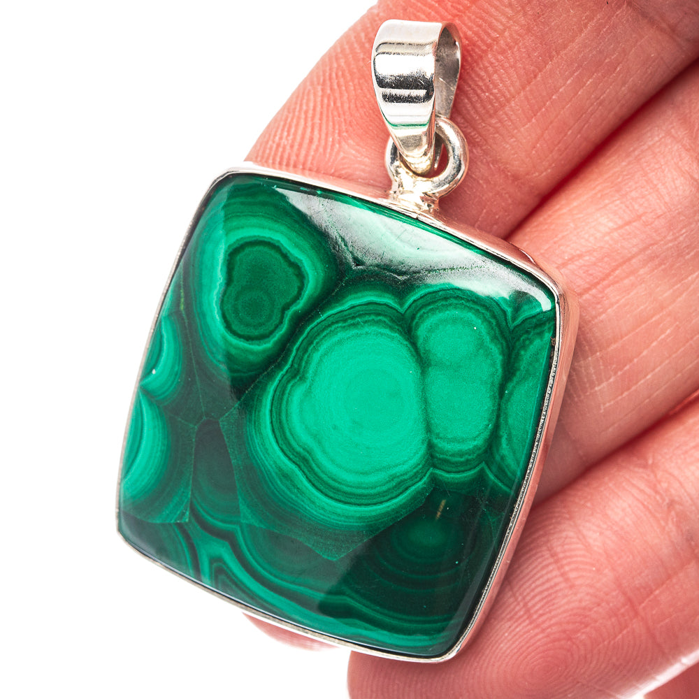 Malachite Pendant 1 5/8" (.925 Sterling Silver)