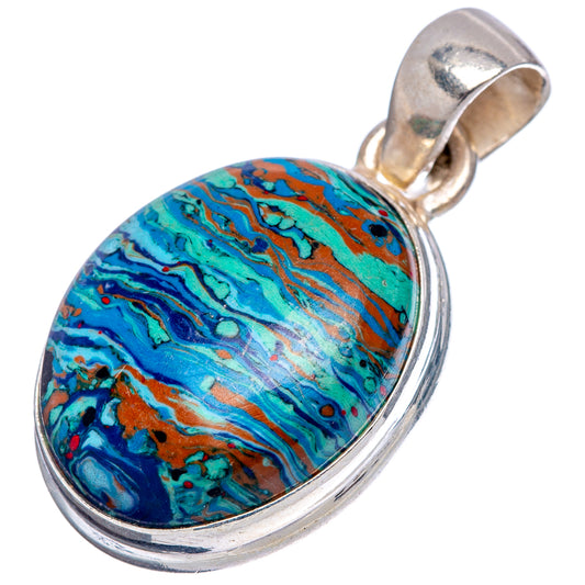 Oval sterling silver pendant with rainbow marbled Calsilica stone and bail loop.