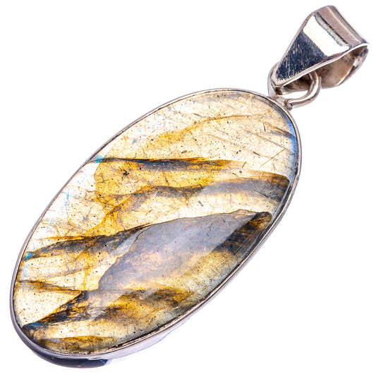Labradorite pendant oval cabochon with 925 sterling silver bezel, warm gold flecks