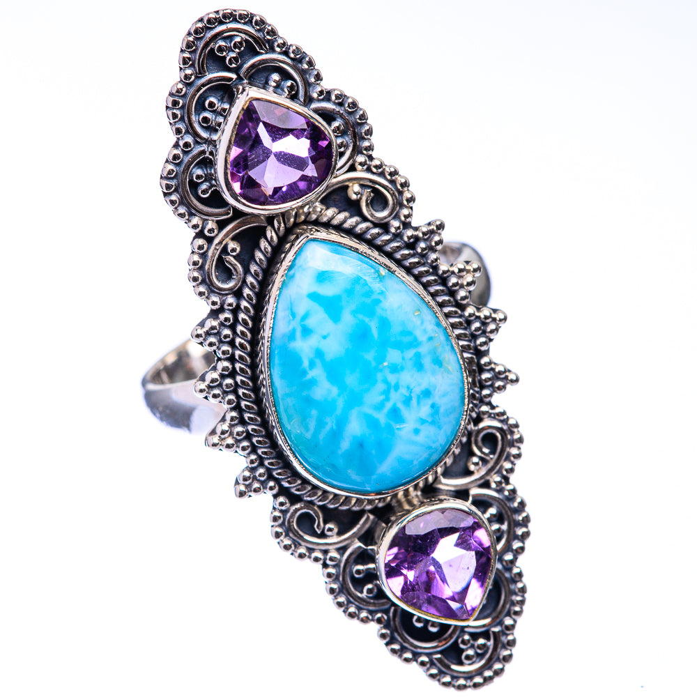 Large Larimar, Amethyst Ring Size 8 (925 Sterling Silver) R141195