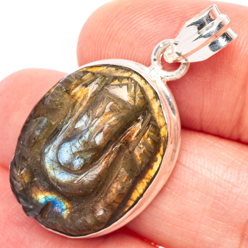 Carved Labradorite God Pendant 1 3/8" (925 Sterling Silver) P44207