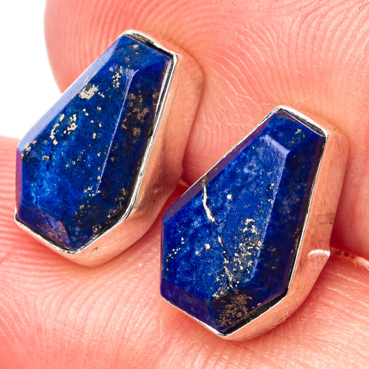 Faceted Lapis Lazuli Earrings 1/2" (925 Sterling Silver) E1612