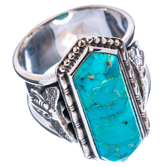 Turquoise inlay sterling silver ring with carved gallery and textured side details