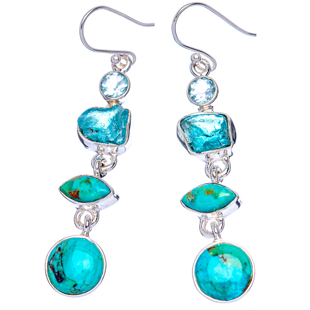 Turquoise gemstone drop earrings with sky-blue stones, sterling silver hook backs