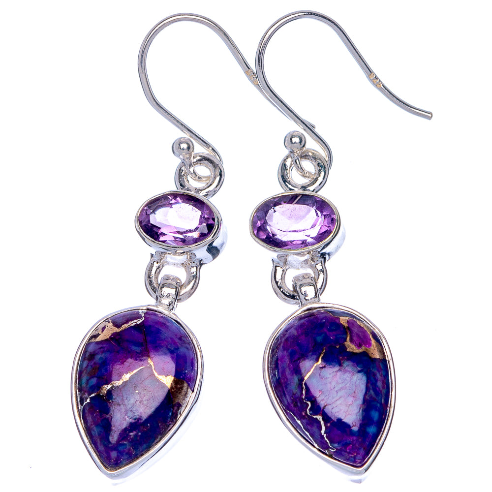 Purple Copper Composite Turquoise, Amethyst Earrings 1 5/8" (925 Sterling Silver) E433107