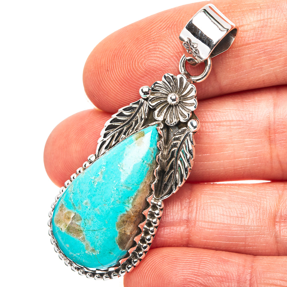 Exclusive Southwestern Style Kingman Turquoise Pendant 2" (.925 Sterling Silver)