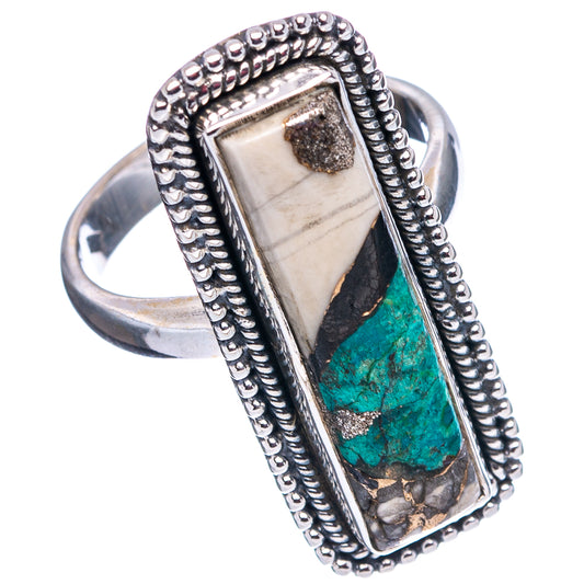 Sterling silver rectangular ring with turquoise-blue stone and rope-edge bezel detail