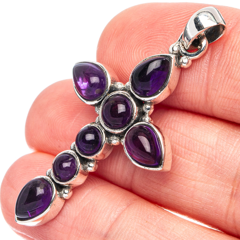 Amethyst Cross Pendant 1 3/4" (925 Sterling Silver) P45399