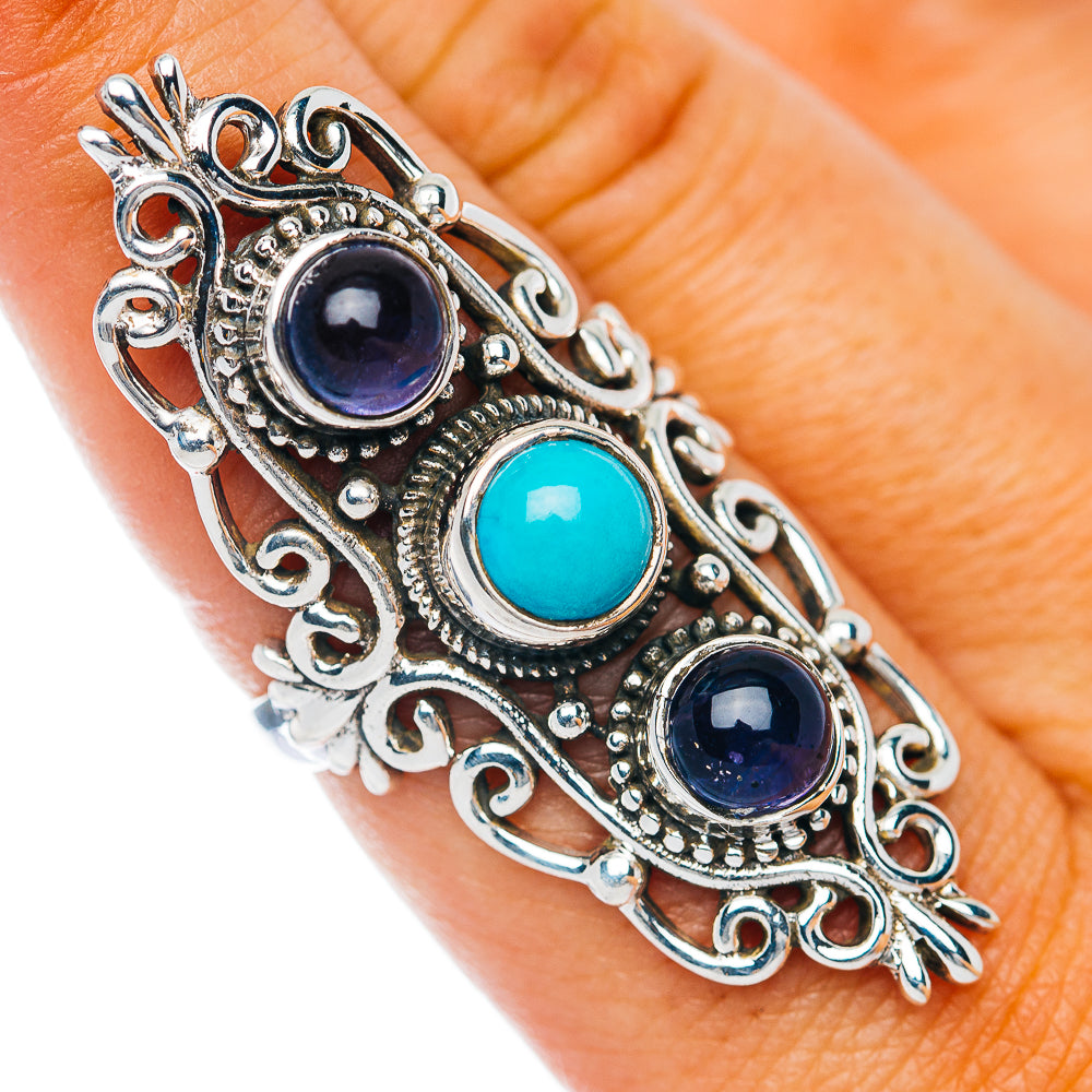 Premium Sleeping Beauty Turquoise, Tanzanite Ring Size 7.75 (.925 Sterling Silver)