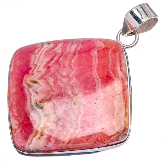 Rhodochrosite pendant with sterling silver bail and bezel, pink gemstone with cream veining