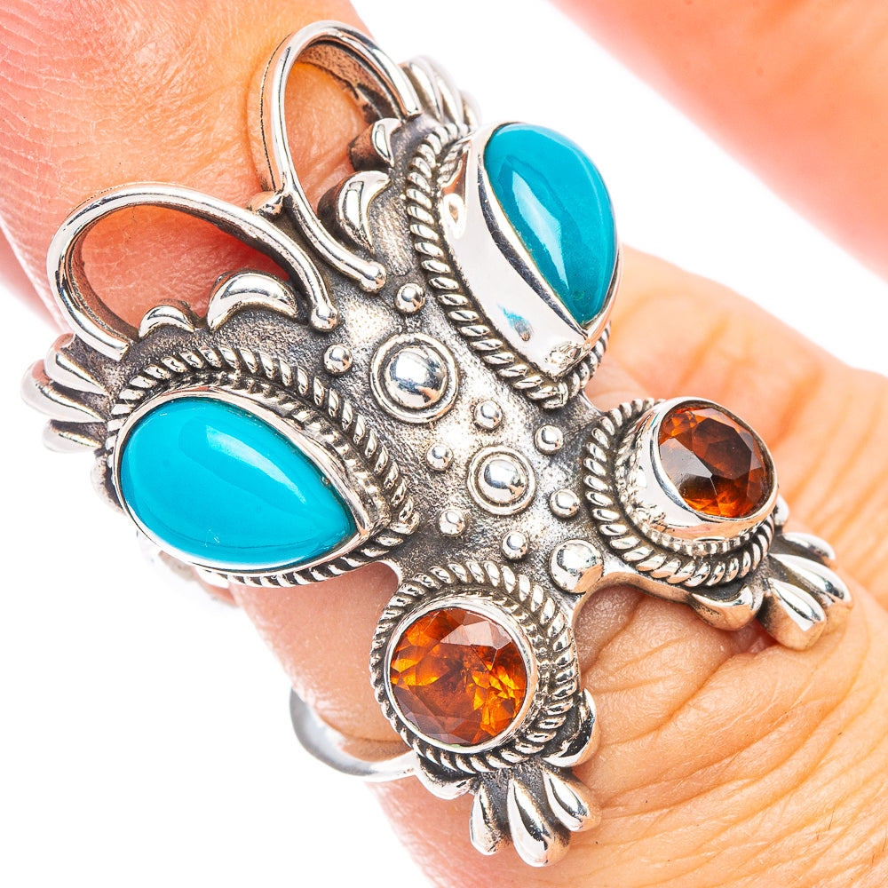 Sleeping Beauty Turquoise, Garnet Butterfly Ring Size 6 (925 Sterling Silver) R7474