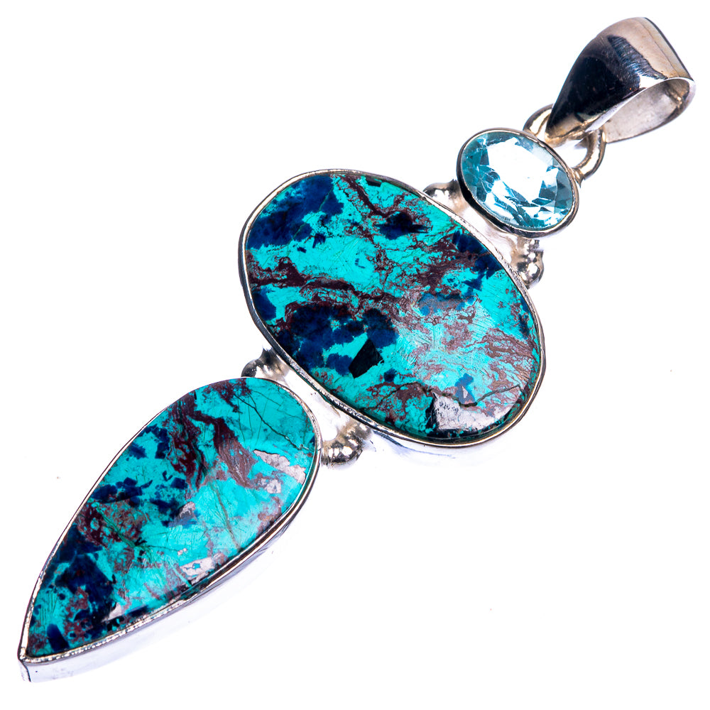 Azurite, Blue Topaz Pendant 2" (925 Sterling Silver) P39082