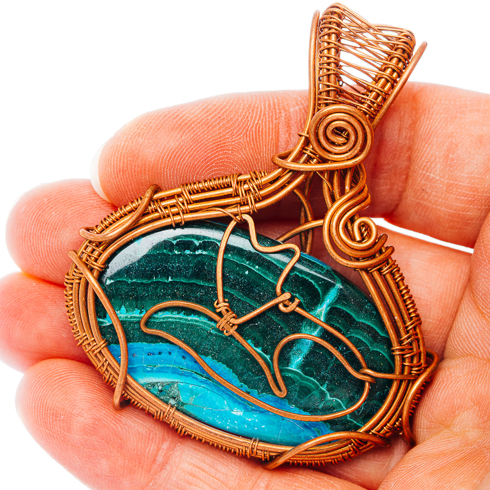 Malachite In Chrysocolla Wire Wrap Pendant 2 1/4" (Copper)