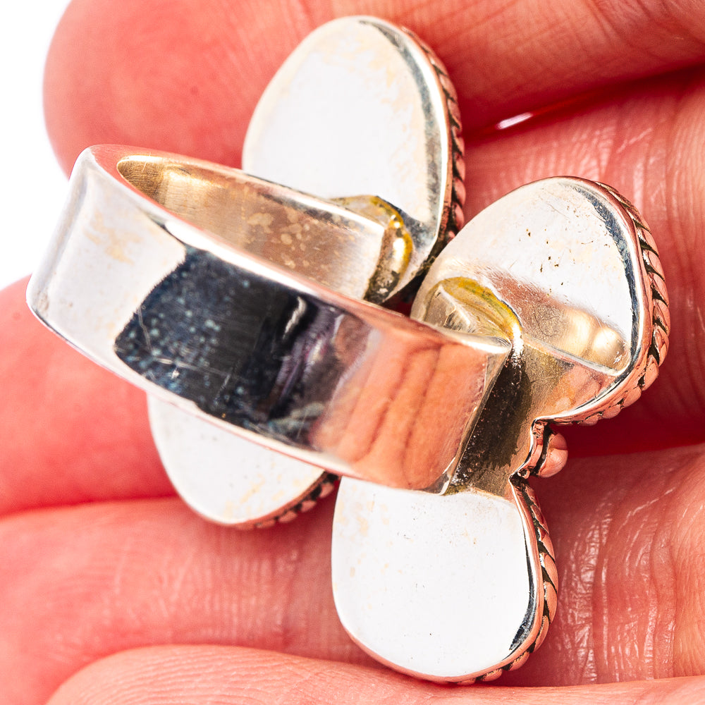Sterling silver ring underside with oval cabochon settings and open band