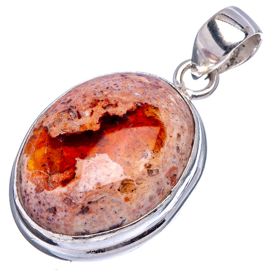 Oval fire opal pendant with .925 sterling silver bezel and bail, angled view
