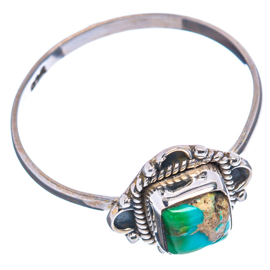 Sterling silver turquoise gemstone ring, side view of openwork setting and band
