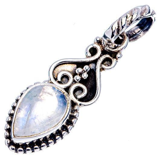 Sterling silver oval moonstone pendant with openwork bail and beaded halo bezel