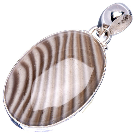 Striped flint pendant with reflective oval stone set in .925 sterling silver and loop bail.