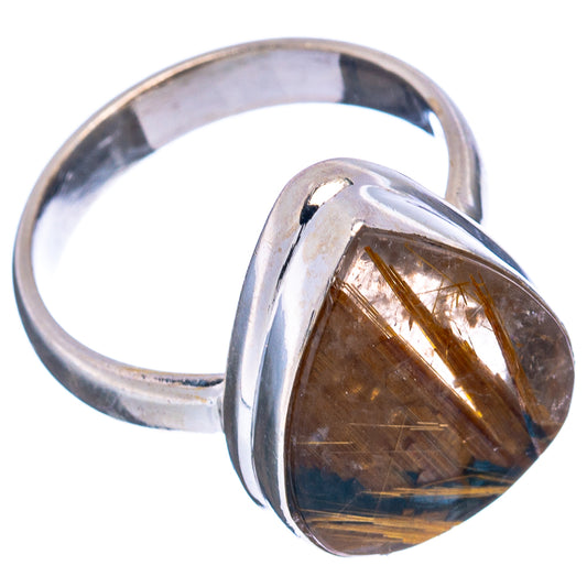 Sterling silver ring with oval golden rutilated quartz cabochon