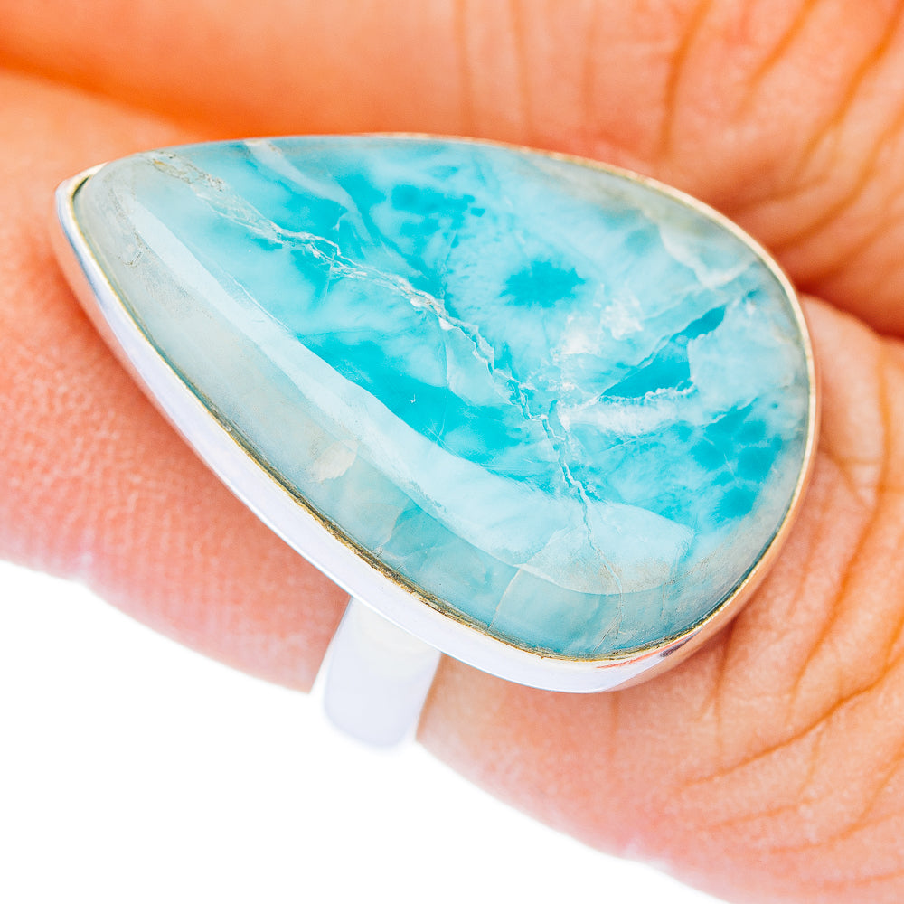 Premium Larimar Ring Size 6.25 Adjustable (.925 Sterling Silver)